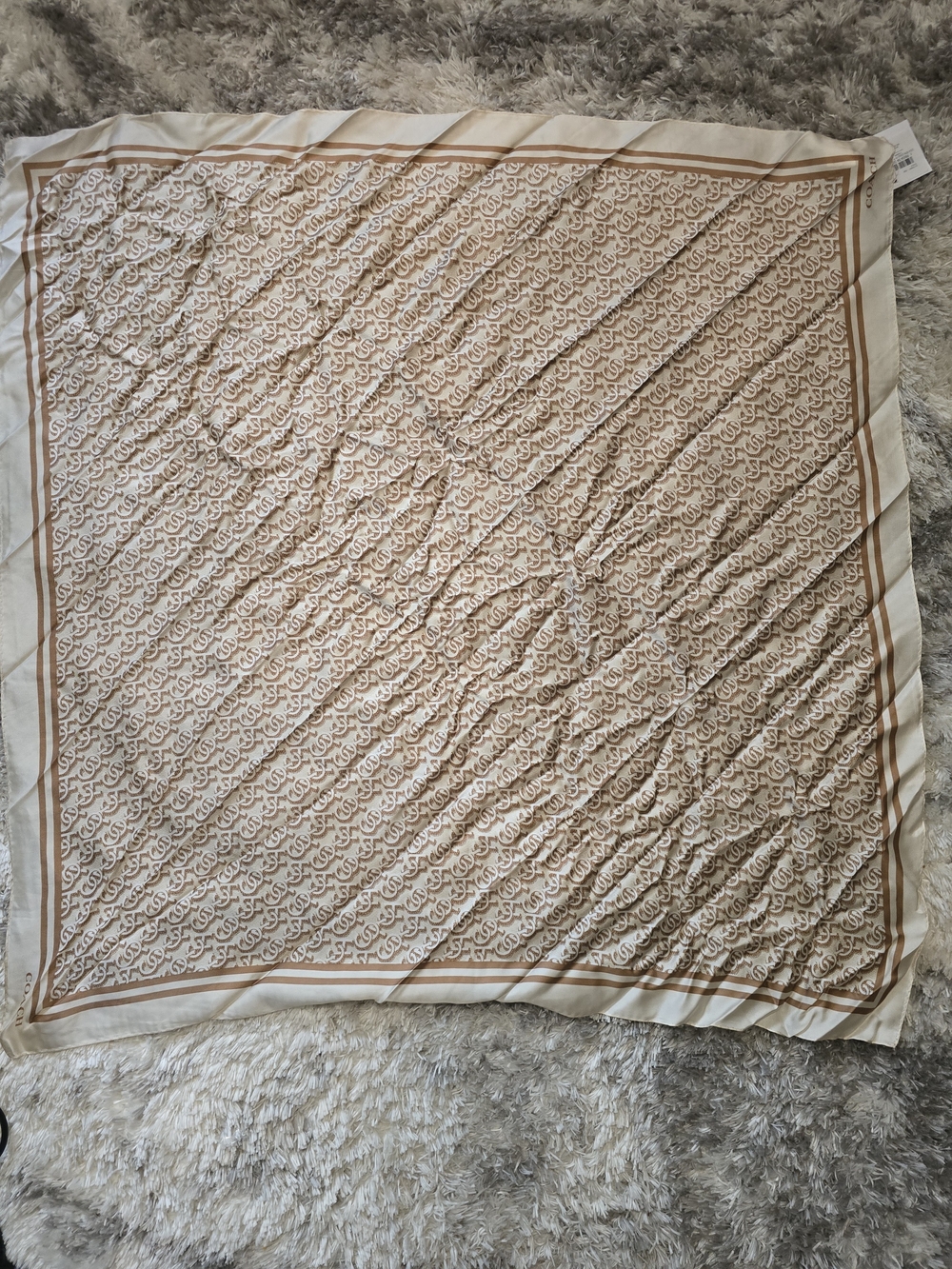 Coach Beige and Brown Signature Silk Scarf